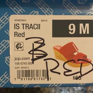 Women red slip on sandals